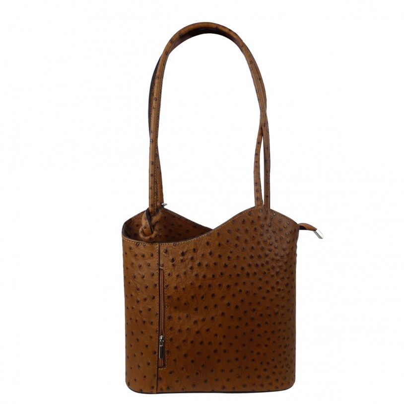 Ladies shoulder bag backpack made of cowhide in ostrich embossed SHST1707