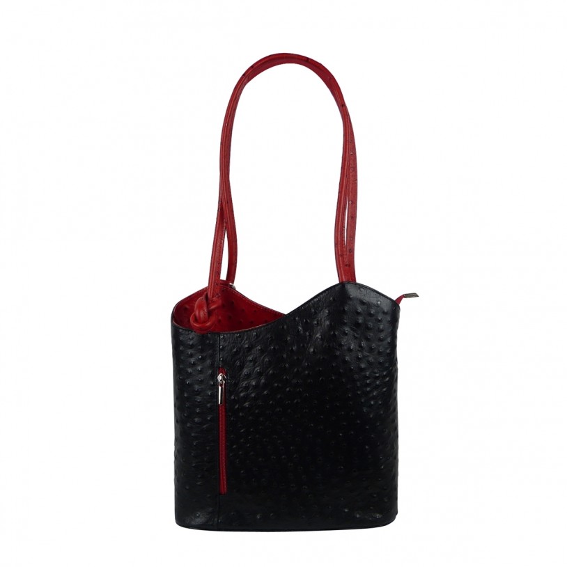 Ladies shoulder bag backpack made of cowhide in ostrich embossed SHST1707