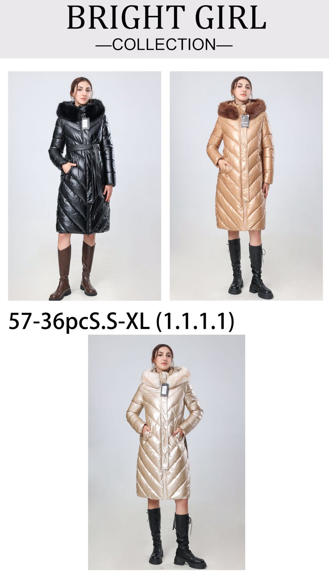 57 Women's Long Quilted Puffer Coat with Faux Fur Trim Hood