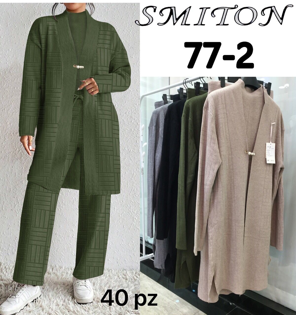 Women's Three-Piece Cardigan, Top, and Trousers Set - SMITON 77-2